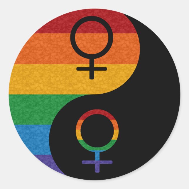 Rainbow Coloured Lesbian Pride Yin and Yang  Classic Round Sticker (Front)
