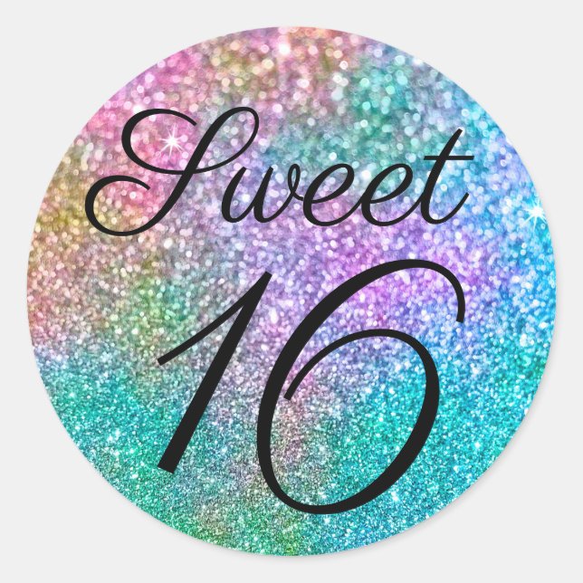 Rainbow Coloured Mermaid Glitter Sweet Sixteen Classic Round Sticker (Front)