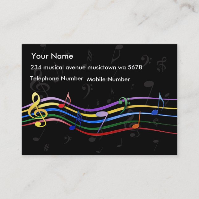 Rainbow Coloured Music Notes Business Card (Front)