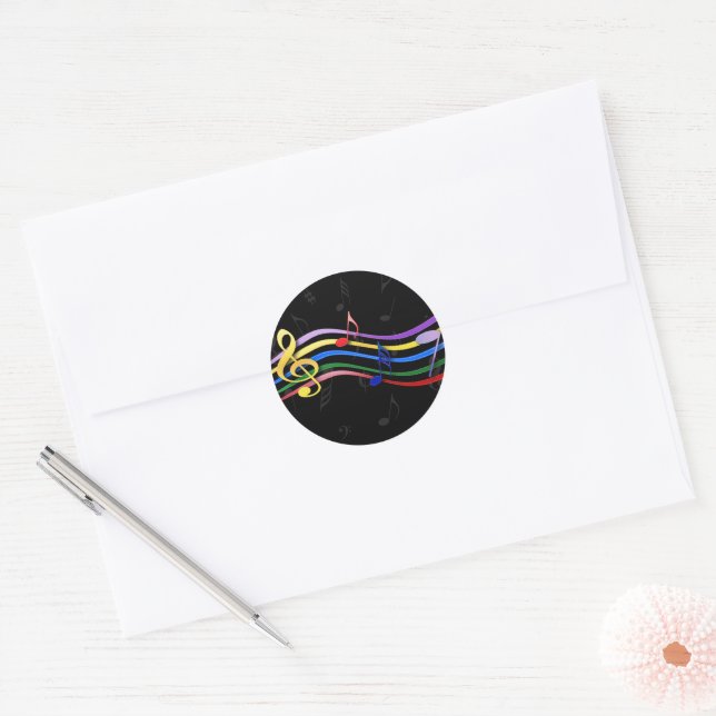 Rainbow Coloured Music Notes Classic Round Sticker (Envelope)