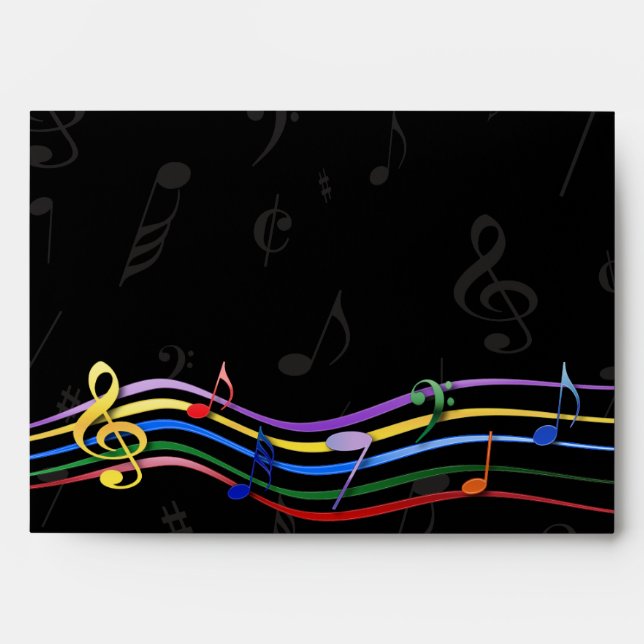 Rainbow Coloured Music Notes Envelope (Front)