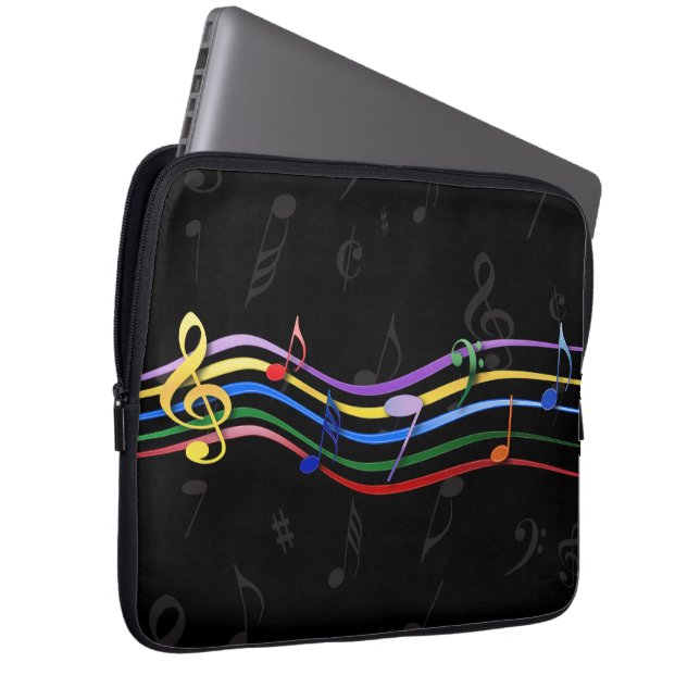 Rainbow Coloured Music Notes Laptop Sleeve (Front Right)