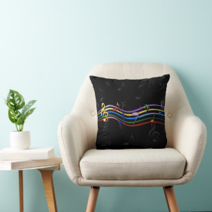 Rainbow Coloured Music Notes Throw Pillow