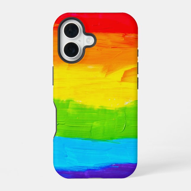Rainbow Coloured Paint Strokes iPhone 16 Case (Back)