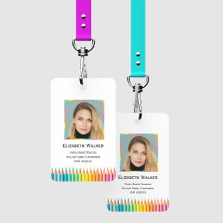 Rainbow Coloured Pencils School Teacher Badge