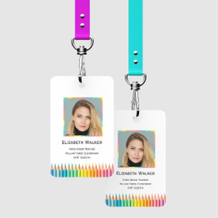 Rainbow Coloured Pencils School Teacher Badge