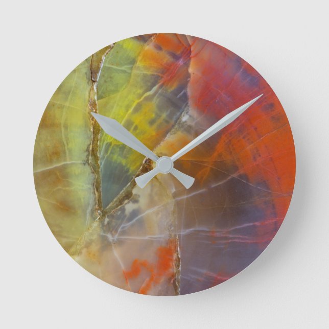 Rainbow Coloured Petrified Wood Round Clock (Front)