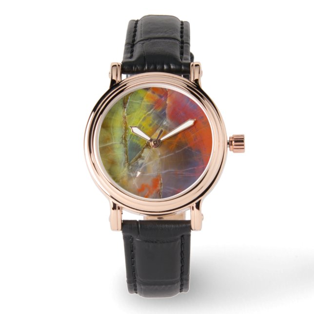 Rainbow Coloured Petrified Wood Watch (Front)