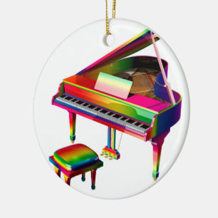 Rainbow Coloured Piano Ceramic Ornament