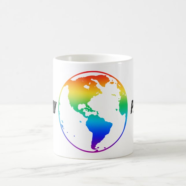 Rainbow coloured planet earth coffee mug (Center)