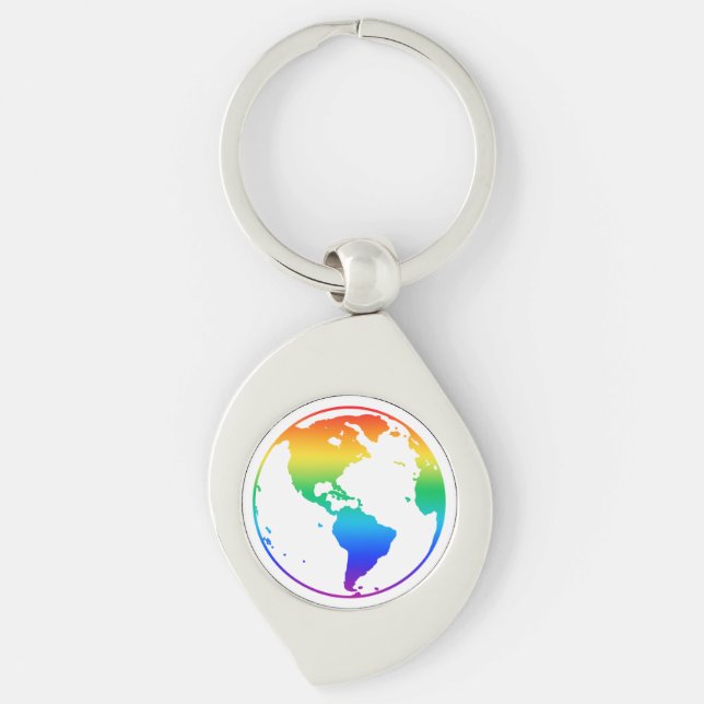 Rainbow coloured planet earth keychain (Front)