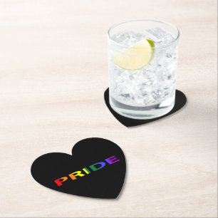 Rainbow Coloured Pride Word Paper Coaster