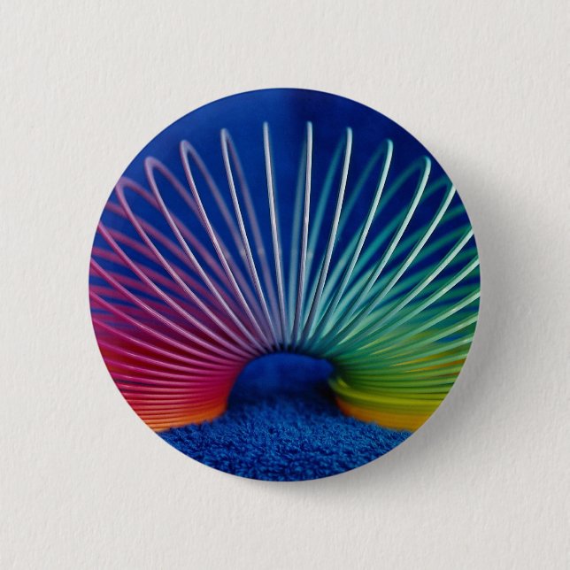Rainbow-coloured slinky toy 2 inch round button (Front)
