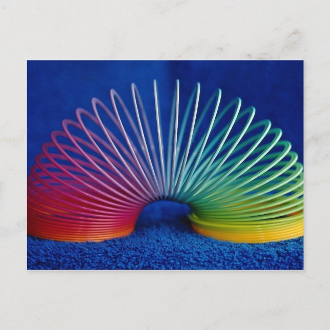 Rainbow-coloured slinky toy postcard (Front)