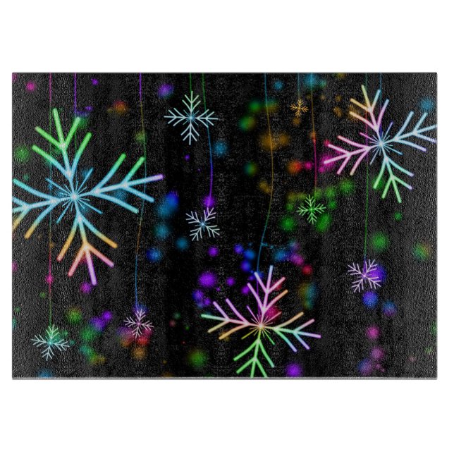Rainbow Coloured Snowflakes Cutting Board (Front)
