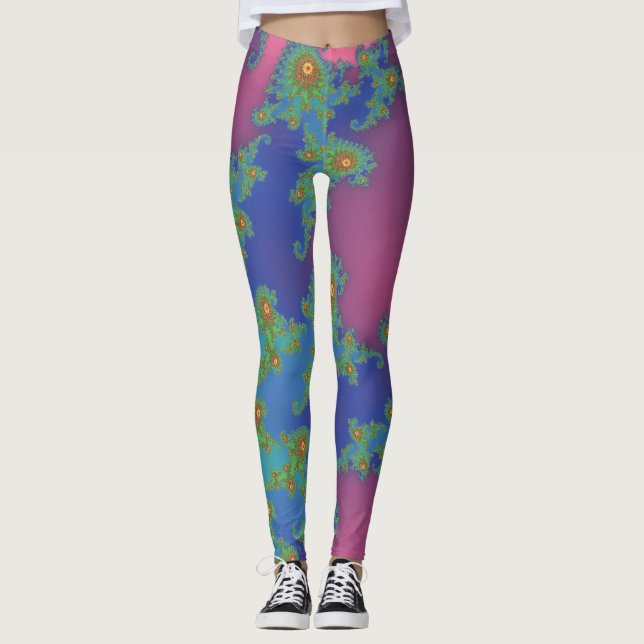 Rainbow Coloured Spiral Fractal Design Leggings (Front)