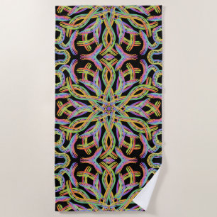 Rainbow Coloured String Rope Pattern Art Beach Towel