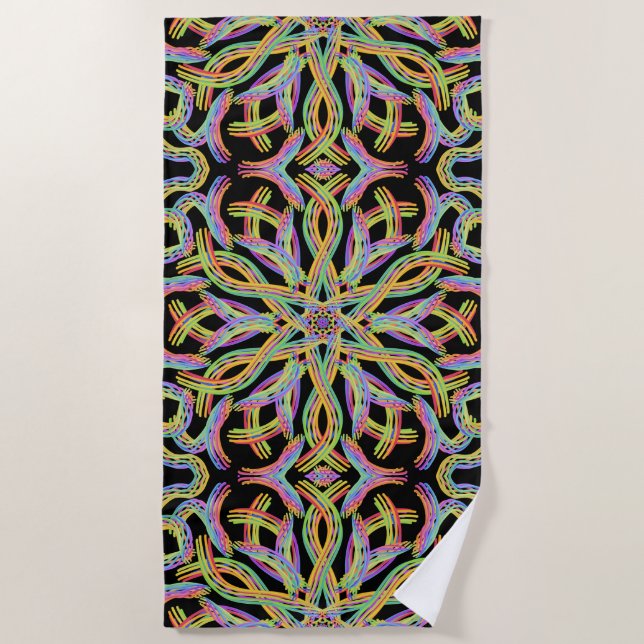Rainbow Coloured String Rope Pattern Art Beach Towel (Front)