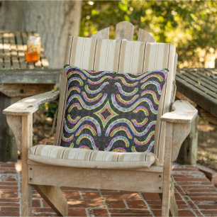 Rainbow Coloured String Rope Repeating Pattern Art Outdoor Pillow