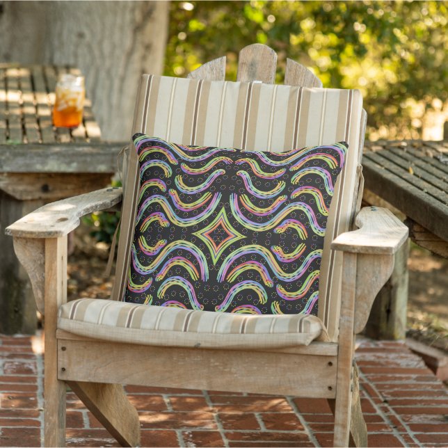 Rainbow Coloured String Rope Repeating Pattern Art Outdoor Pillow (Chair)