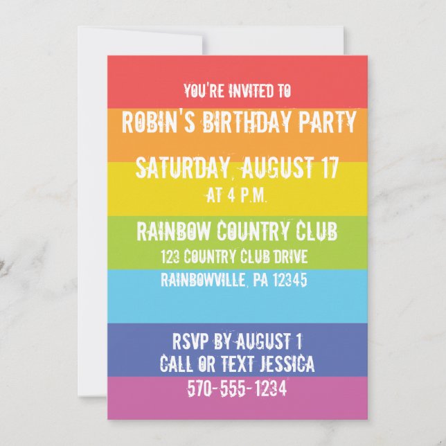 Rainbow Coloured Stripes Custom Party Invitation (Front)