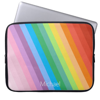Rainbow Coloured Stripes Personalized Name Laptop Sleeve