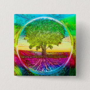 Rainbow Coloured Tree of Life 2 Inch Square Button