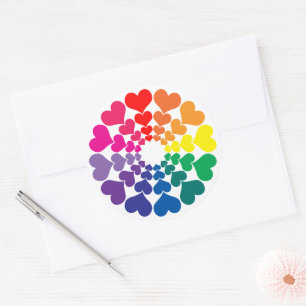 Rainbow Coloured Valentine Hearts in a Circle Clas Classic Round Sticker