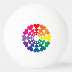 Rainbow Coloured Valentine Hearts in Circles Ping Pong Ball