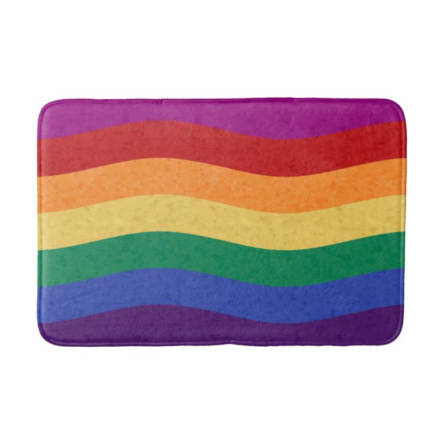 Rainbow Coloured Wavy Lines Bath Mat (Front)