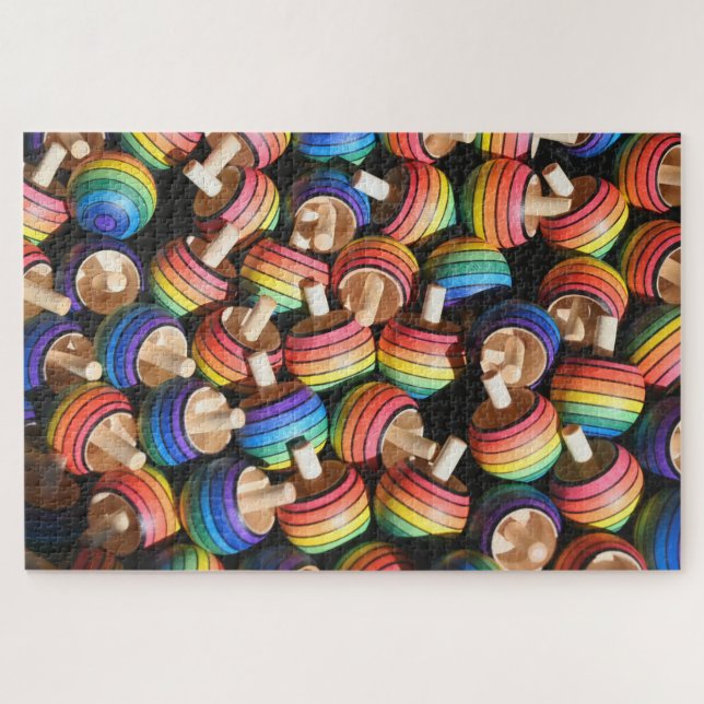 Rainbow Coloured Wood Spinning Top Toys Fun Games Jigsaw Puzzle (Horizontal)