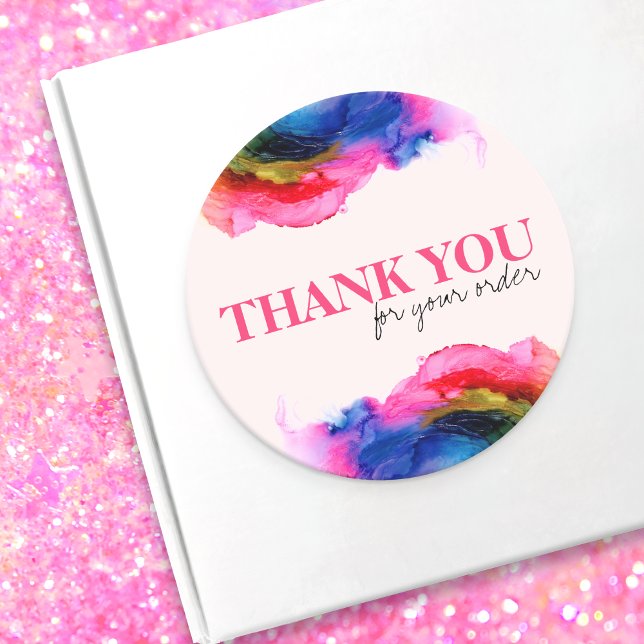 Rainbow Colourful Abstract Small Business Thank Yo Classic Round Sticker (Creator Uploaded)
