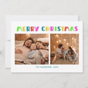Rainbow Colourful Bold Merry Christmas Two Photos  Holiday Card