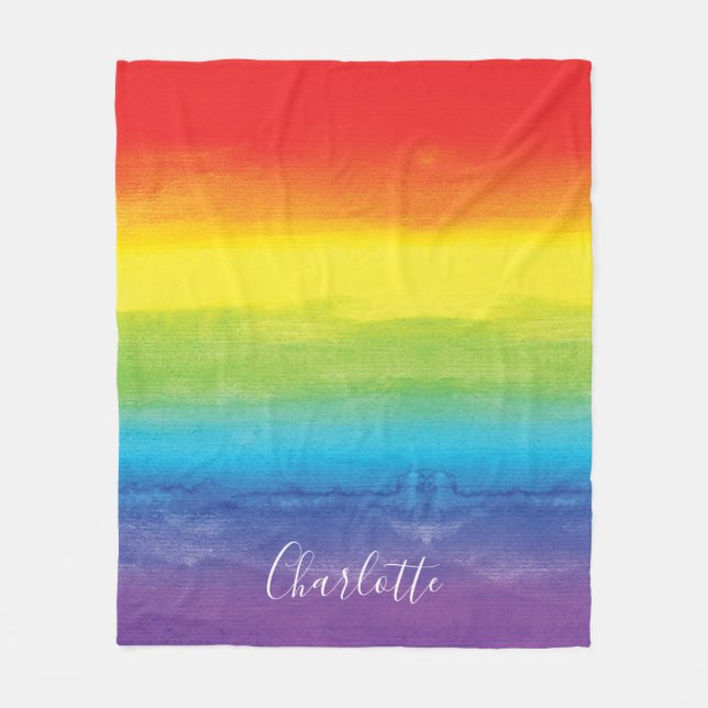 Rainbow Colourful Bright Script Personalized Moder Fleece Blanket (Front)