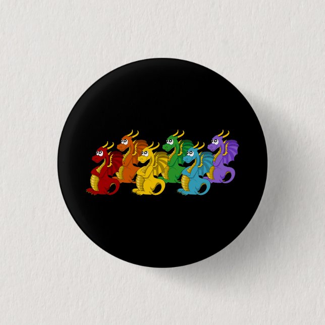 Rainbow colourful dragons cartoon  1 inch round button (Front)