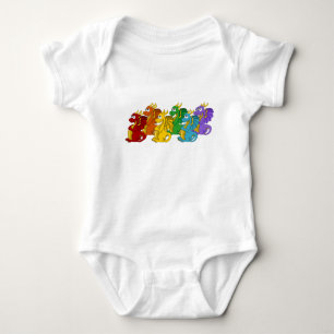 Rainbow colourful dragons cartoon  baby bodysuit