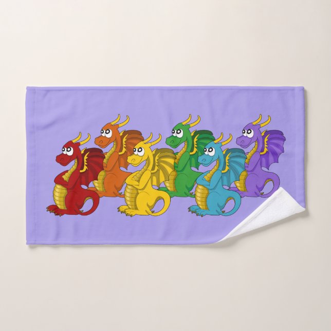 Rainbow colourful dragons cartoon  bath towel set (Hand Towel)