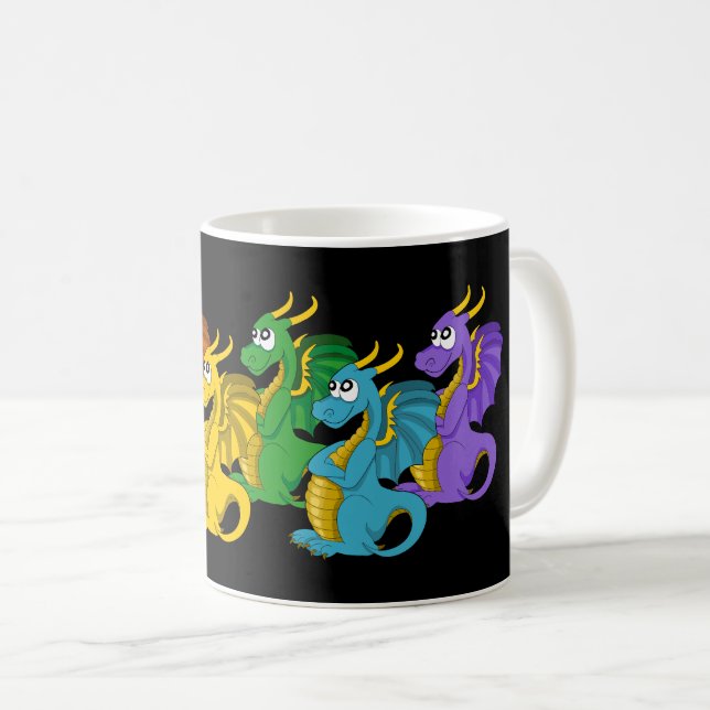 Rainbow colourful dragons cartoon  coffee mug (Front Right)