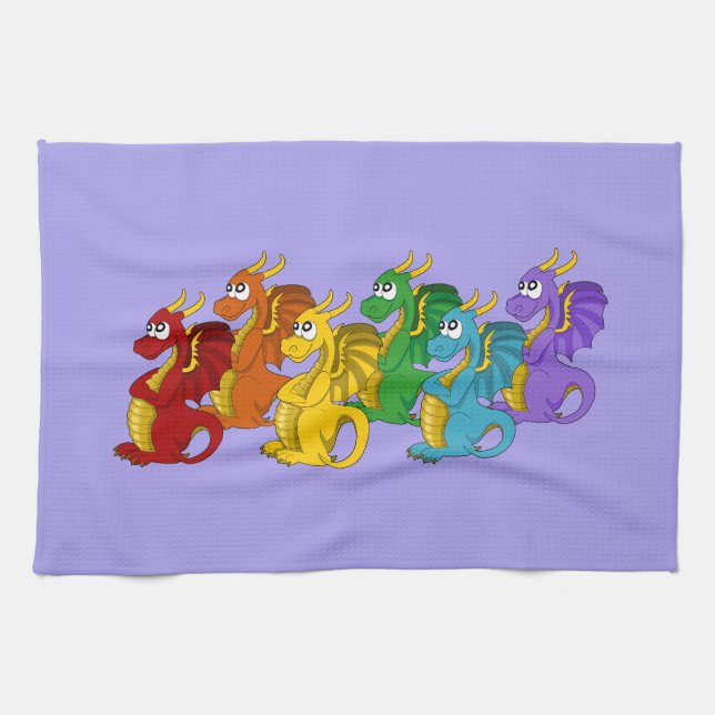 Rainbow colourful dragons cartoon  kitchen towel (Horizontal)