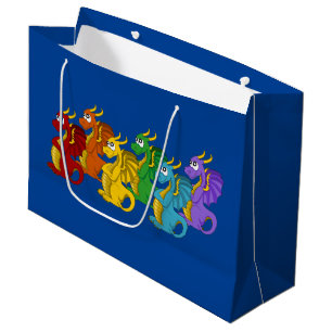 Rainbow colourful dragons cartoon large gift bag