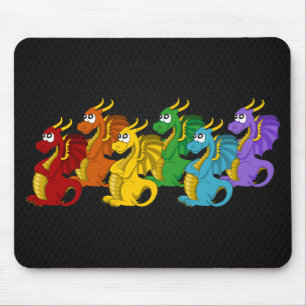 Rainbow colourful dragons cartoon mouse pad