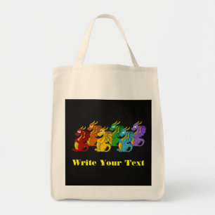 Rainbow colourful dragons cartoon tote bag