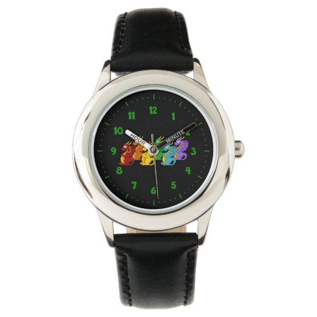 Rainbow colourful dragons cartoon  watch (Front)
