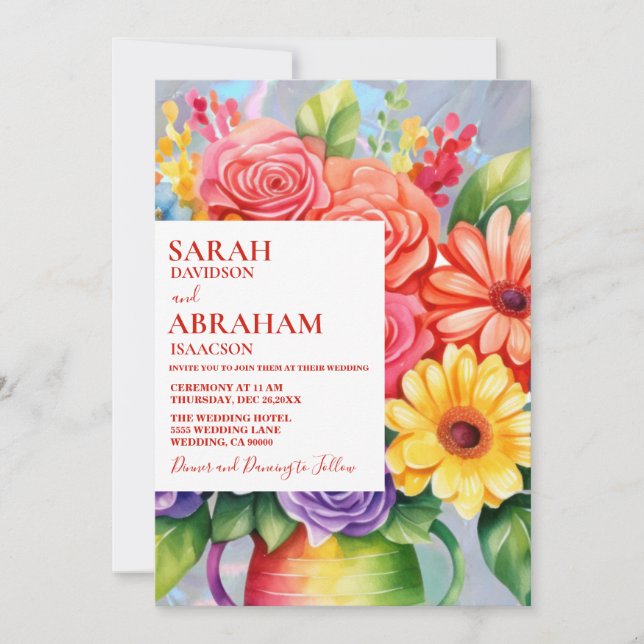Rainbow Colourful Flowers Wedding Invitation (Front)