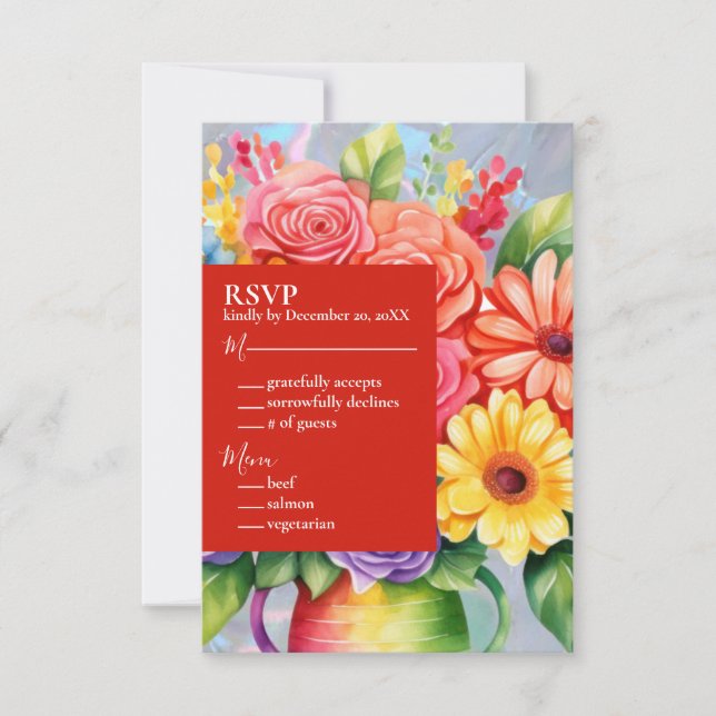 Rainbow Colourful Flowers Wedding Invitation (Front)