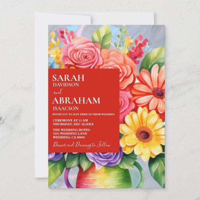 Rainbow Colourful Flowers Wedding Invitation (Front)