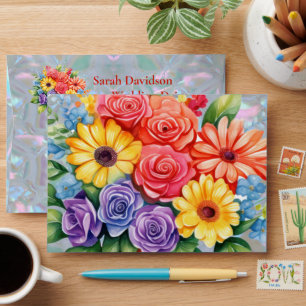 Rainbow Colourful Flowers Wedding Invitation Envelope