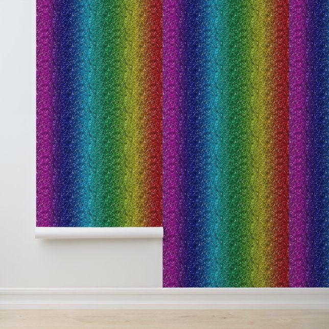 Rainbow Colourful Glitter Stripe Pattern DIY Trend Wallpaper (Application)