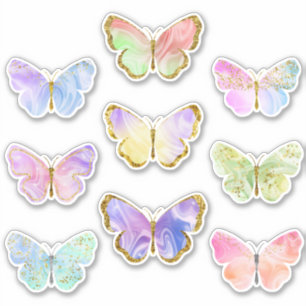 Rainbow colourful gold glitter butterflies sticker