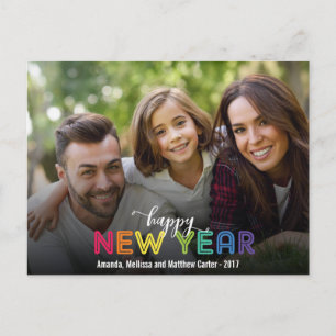 Rainbow Colourful Happy New Year Holiday Photo Postcard